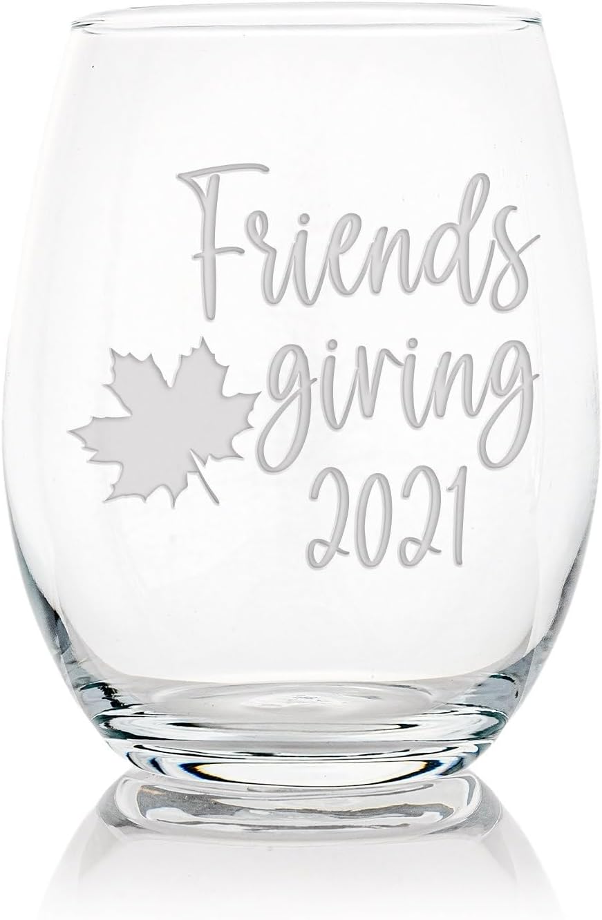 Friendsgiving Thanksgiving Stemless Wine Glass - Fall Gift - 2 Glasses