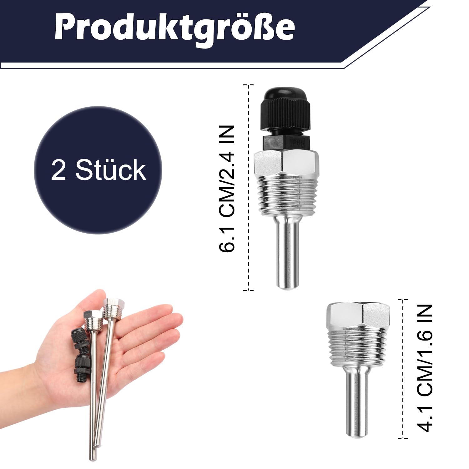 Iruihoo Edelstahl Tauchhülsen 2 Stück - G 1/2 Zoll Gewinde Für Temperatursensor