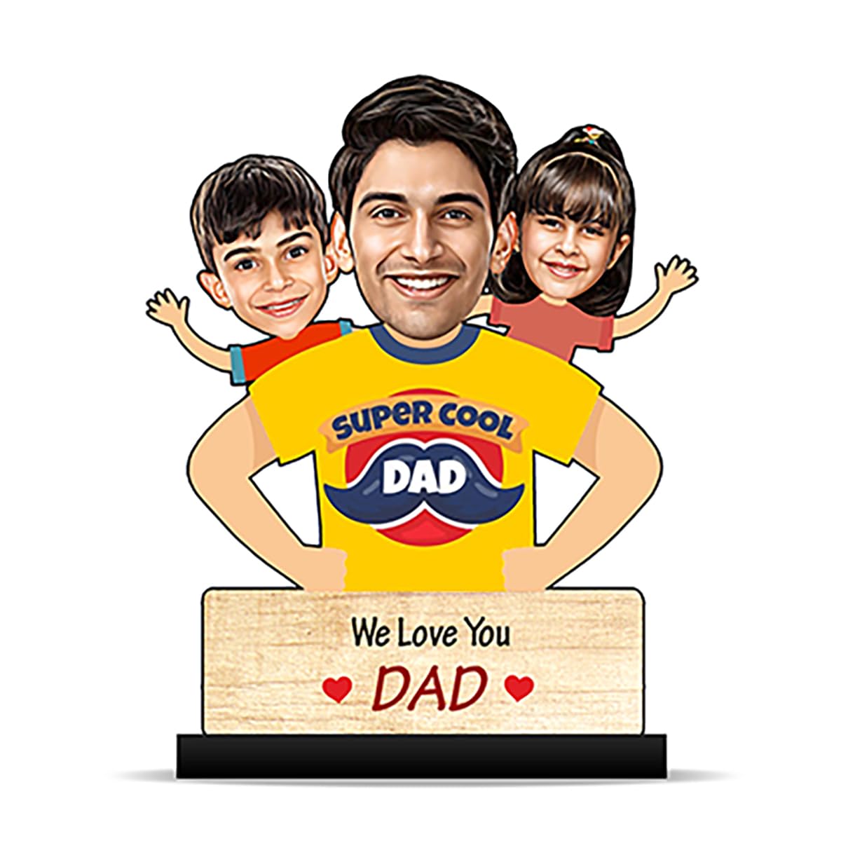 Foto Factory Gifts® Personalized Caricature Gifts for Father Dad and Kids Family (Wooden_8 inch x 5 inch) CA0284