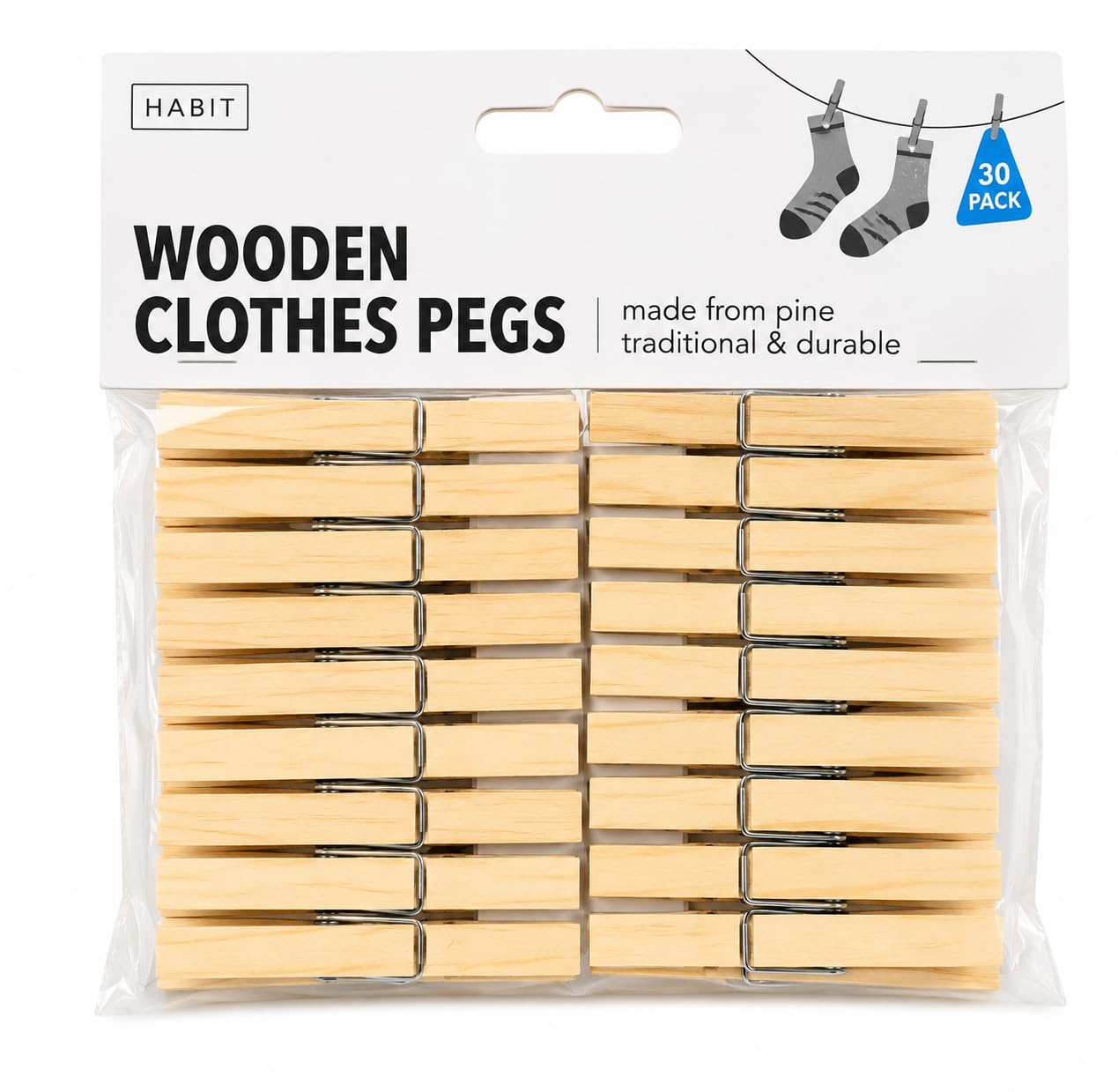 Gem Imports Wooden Clothes Pegs 30Pk