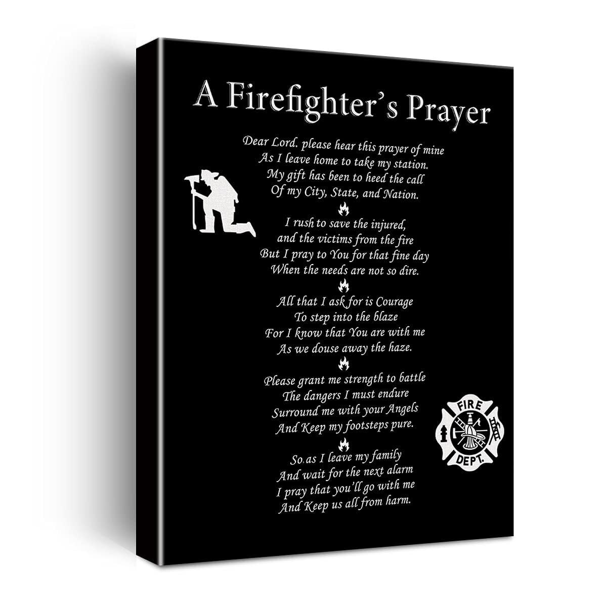 FOPURE The Fireman's Prayer Canvas Wall-Art, Retirement and Graduation Gift for Firefighters, Inspirational Home Office Decor(Framed,08x12inch(20x30cm))