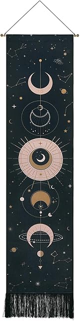Yrendenge Moon Tapestry Psychedelic Wall Hanging Tapestries Tapestry Home Decoration for Bedroom 51 x 13 Inch (130 x 32 cm), Black