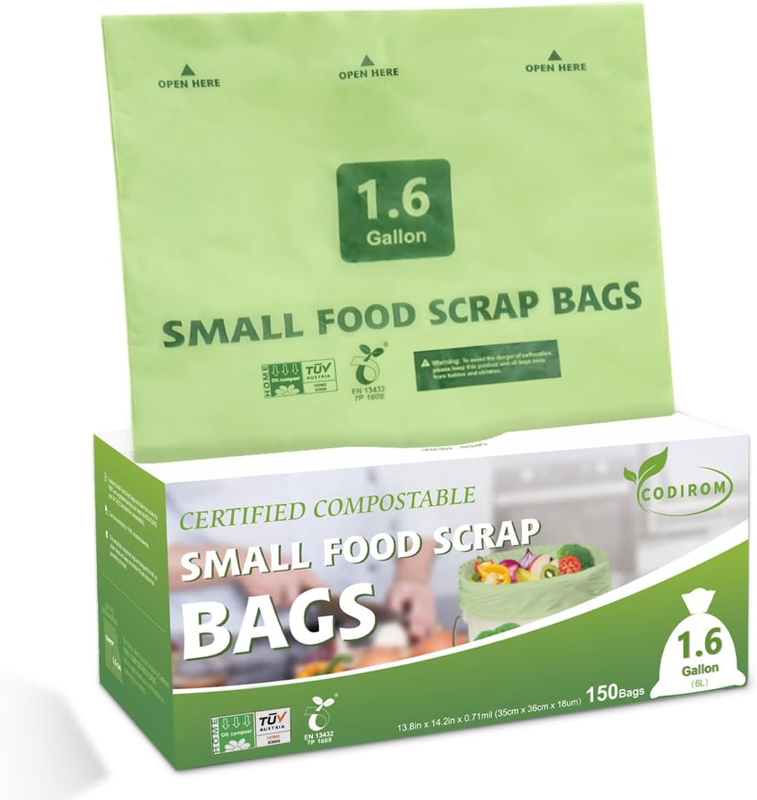 1.6 Gallon Compostable Trash Bags, 150 Count Kitchen Food Scrap