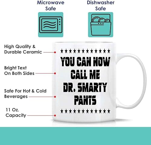 Miniatura 5 de Regalo de graduación ideal para amigos doctorales  Dr. Smarty Pants  Taza de café de cerámica blanca natural de 11 onzas