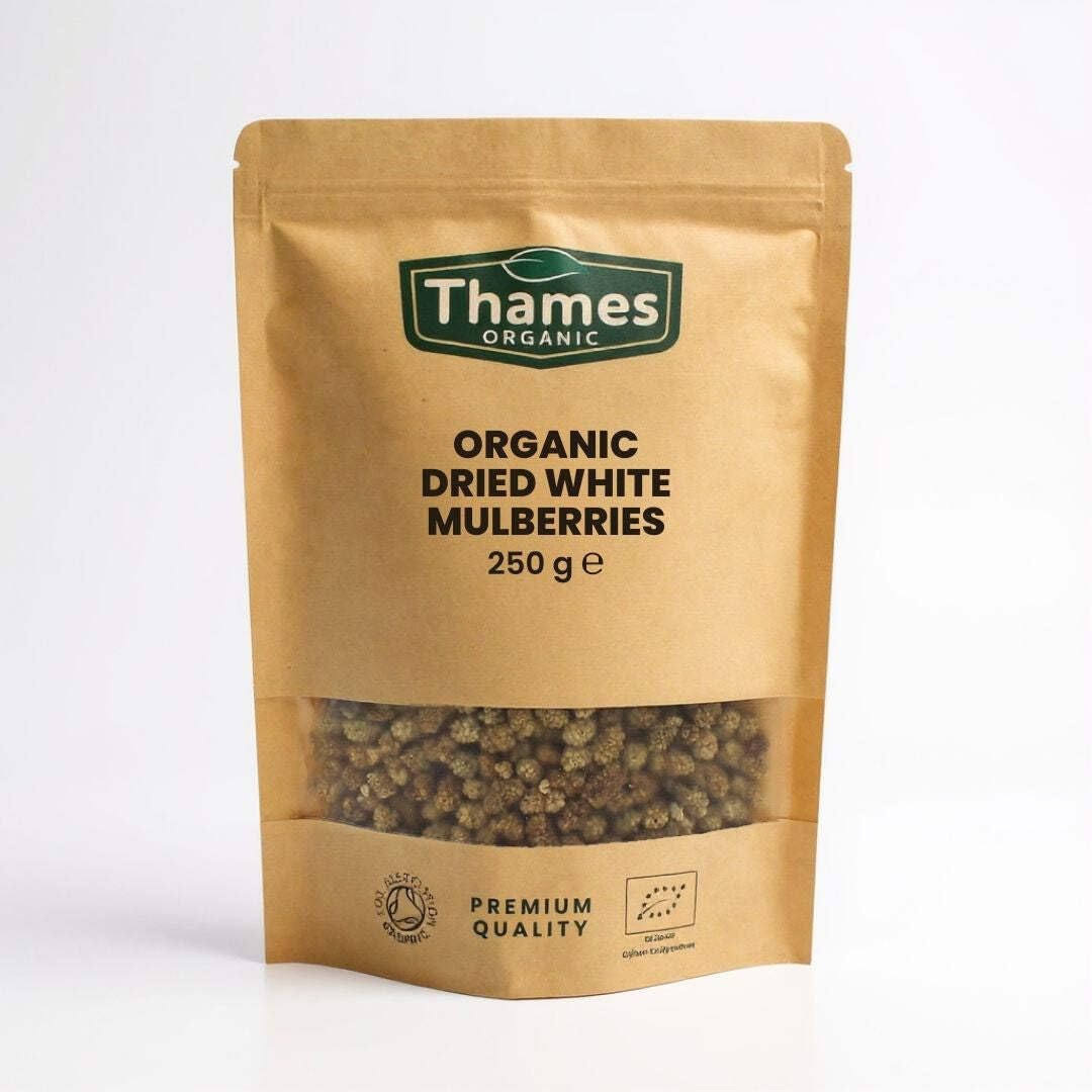 Organic Dried White Mulberries 1kg - Sun Dried, Unsweetened, Unsulphured, Vegan, GMO-Free, Certified Organic - No Additives or Preservatives - Nutritious, Delicious, and Sustainable - Thames Organic