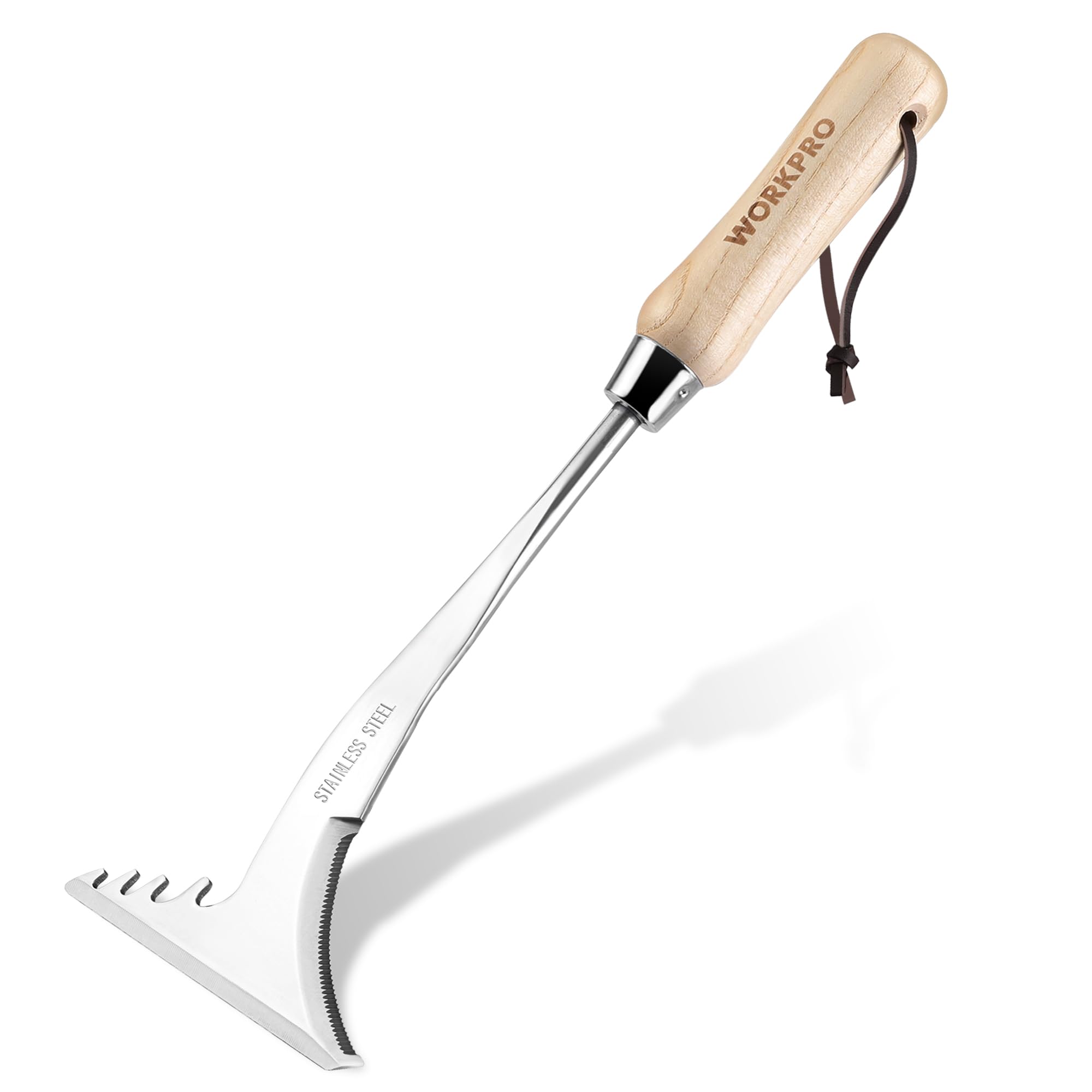 WORKPRO Crack Weeder, 13.5" Stainless Steel Crevice Weeding Tool with Wooden Handle, L-Shaped Side-Walk Weed Puller Spatula, for Garden Lawn Yard Pati