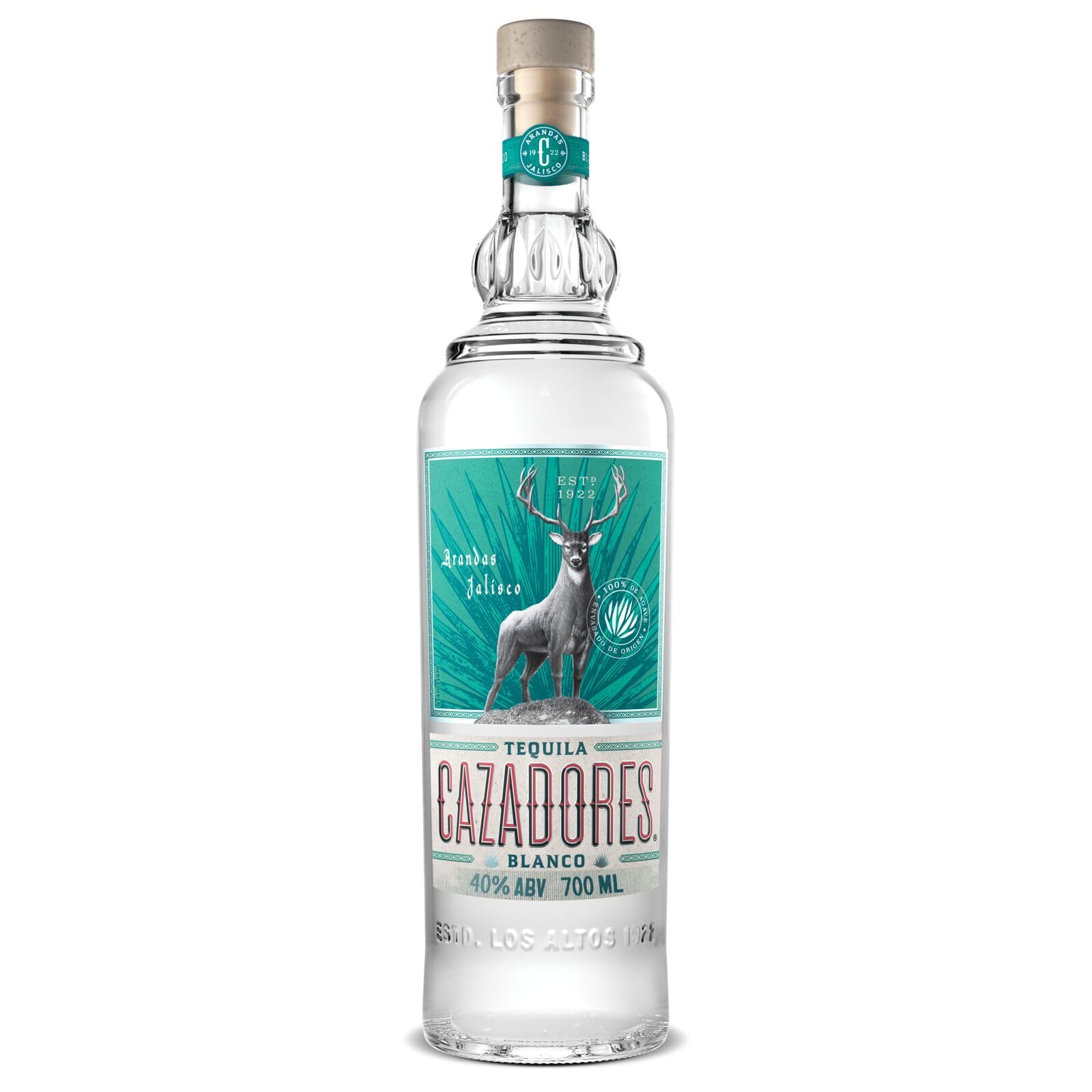 CAZADORES Tequila Blanco, 40% vol., 70 cl / 700 ml, Alcohol Doblemente Destilado Elaborado con 100% Agave Azul Weber
