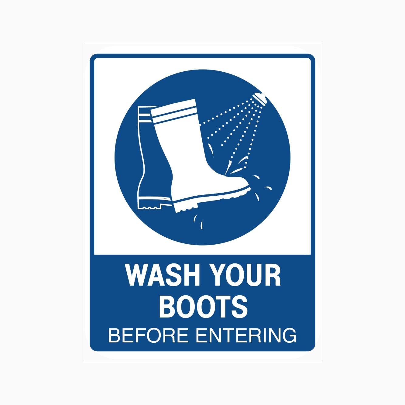WASH YOUR BOOTS BEFORE ENTERING Sign, 12x8 Metal Tin Sign, hygiene rule for farm, workshop and clean areas.