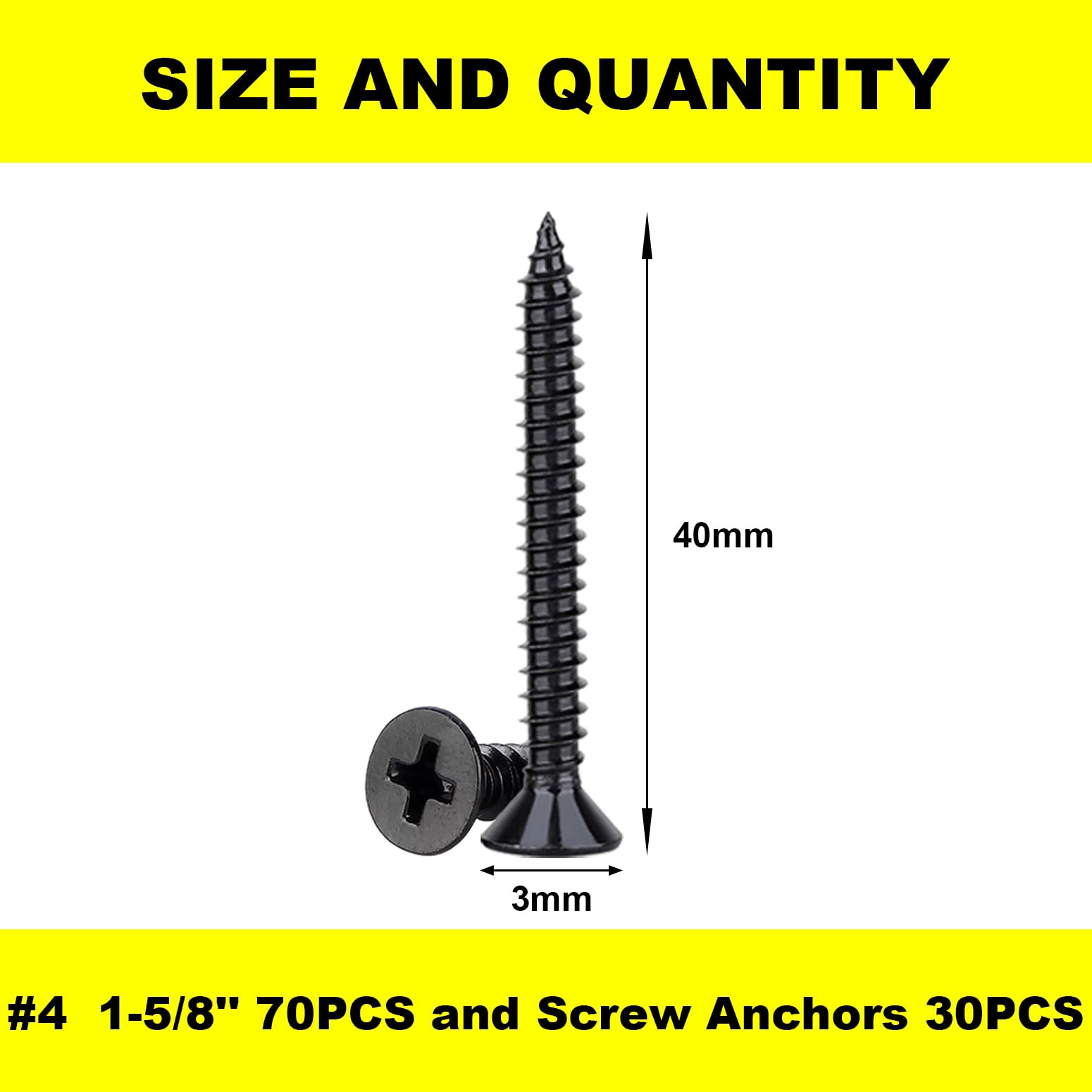 Small Wood Screws, Flat Head Screws for Wood Carbon Steel Black Screw - Image 3