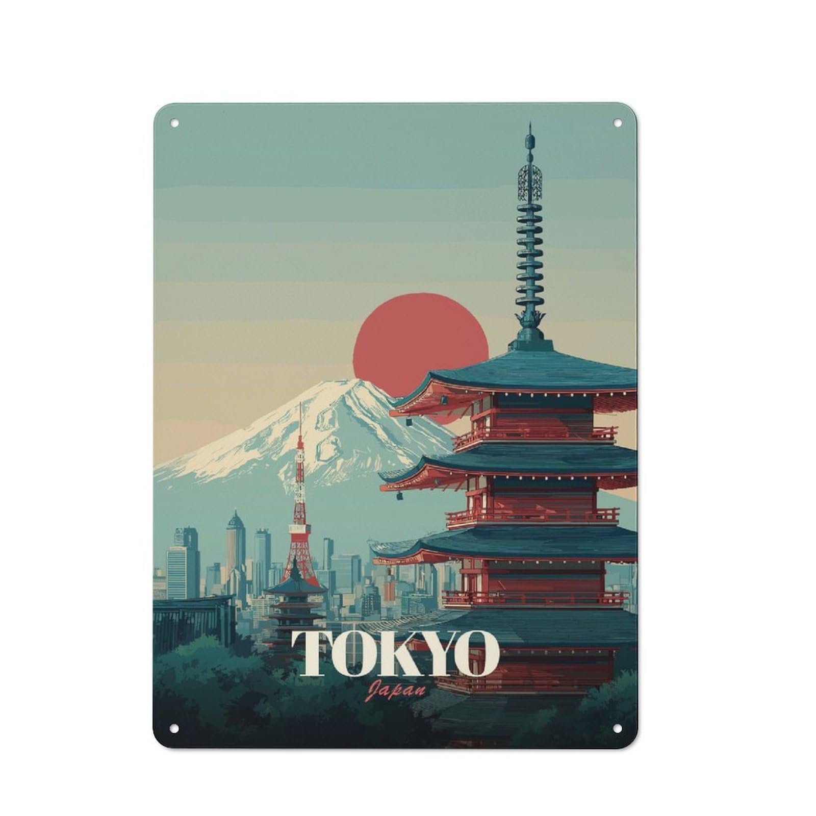 Junmoney Style-6 Metal Wall Sign 40X30cm Featuring Tokyo Japan Travel For Living Room Wall, For Feature Wall Decorators