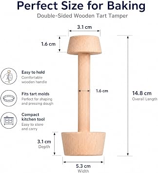 Baking Tools, Double-Sided Wooden Tart Tamper, 4.5cm Pastry Press Tool for Pies Tarts Quiche, Baking Mold with Handle