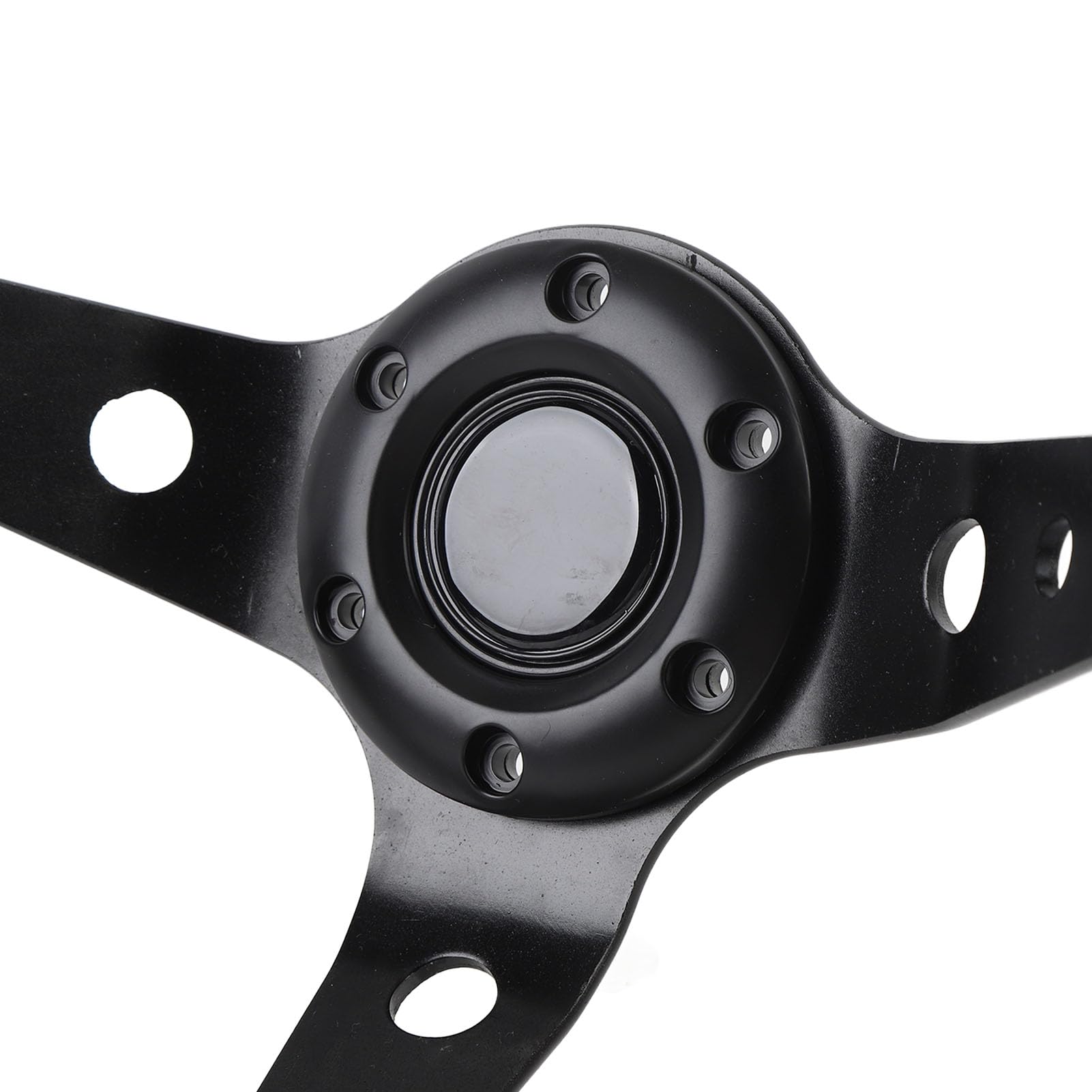 Volante da da 14 pollici, volante sportivo universale a profilo profondo con pulsante per clacson, telaio in alluminio con aspetto in fibra di carbonio rivestito in pelle PU (Blu)