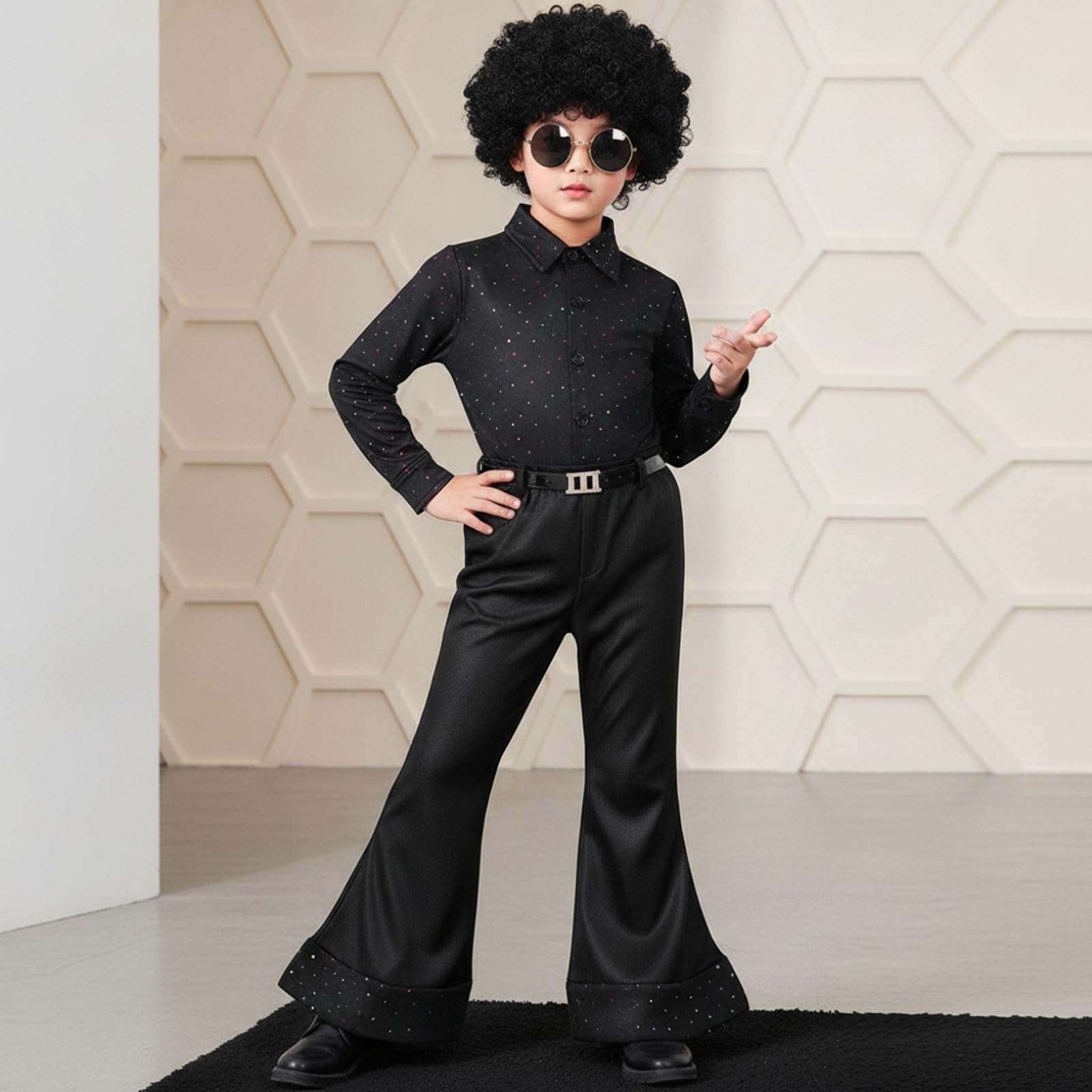 Set da Discoteca con Parrucca Disco | Travestimento, Retro, Kit di Accessori, per Carnevale, Halloween, Ragazzi, XL