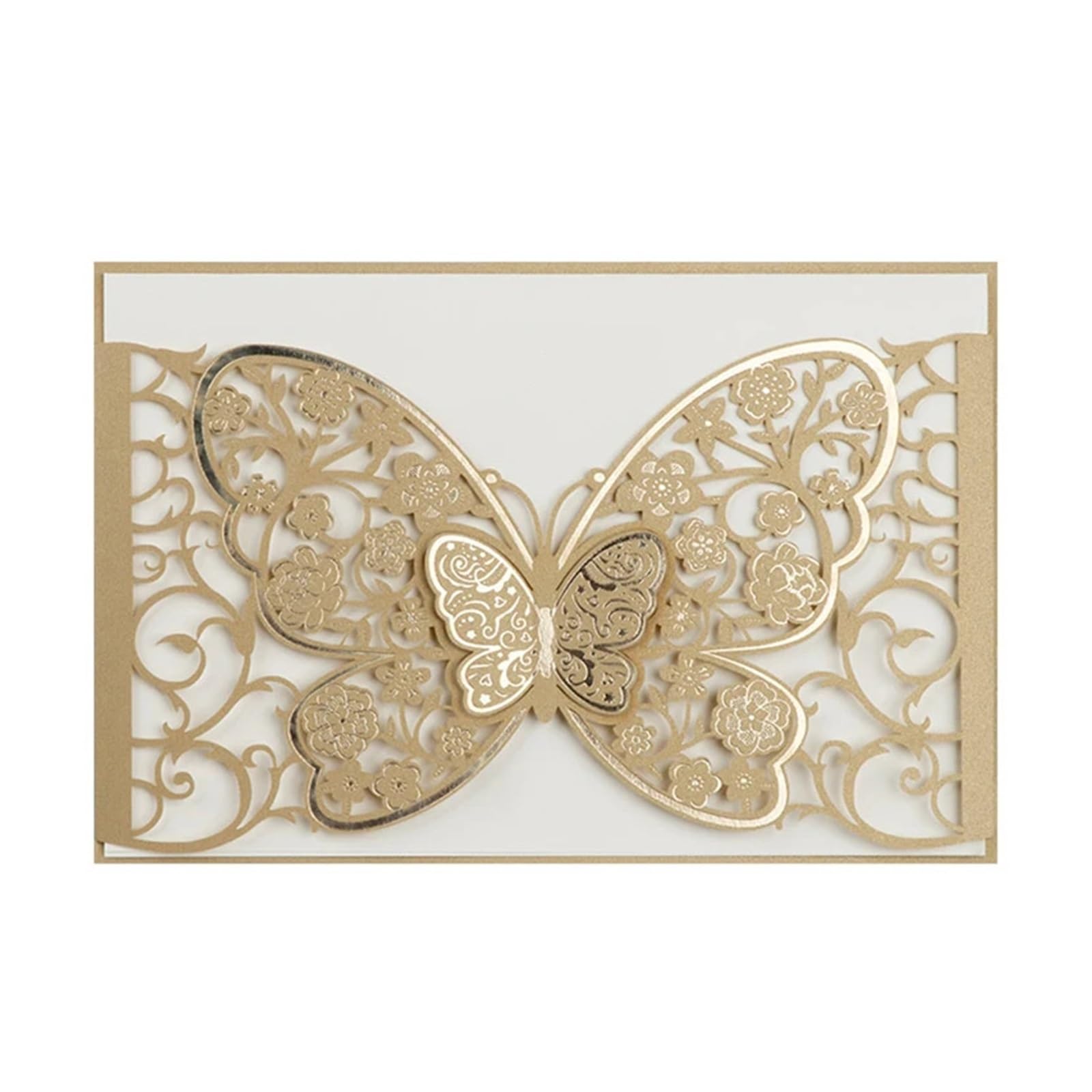 Einladungskarten für alle Anlässe, 50 Stück Hochzeitseinladungskartenhüllen Schmetterling Mehrfarbig 18,5 x 12,5 cm(Gold)