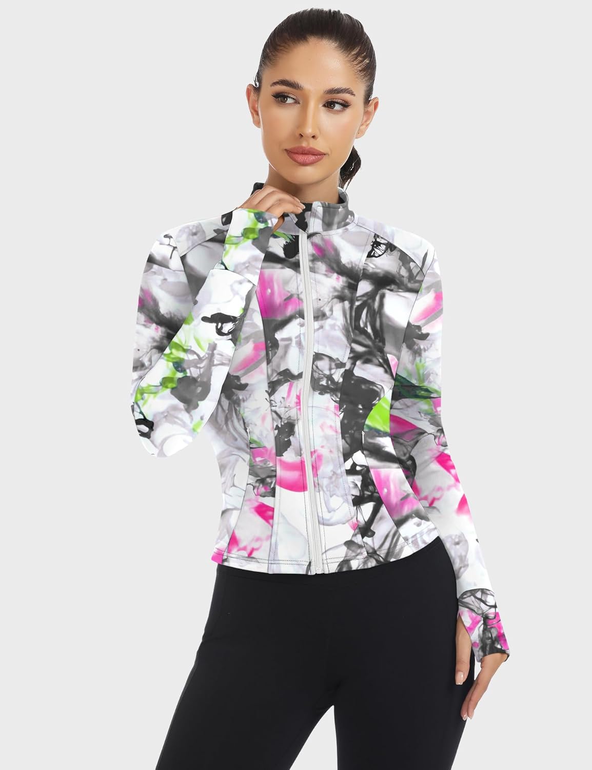 Loovoo Women's Workout Jacket Lightweight Zip Up Athletic Jackets Cropped Slim Fit Running Yoga Tops with Pockets - Image 3