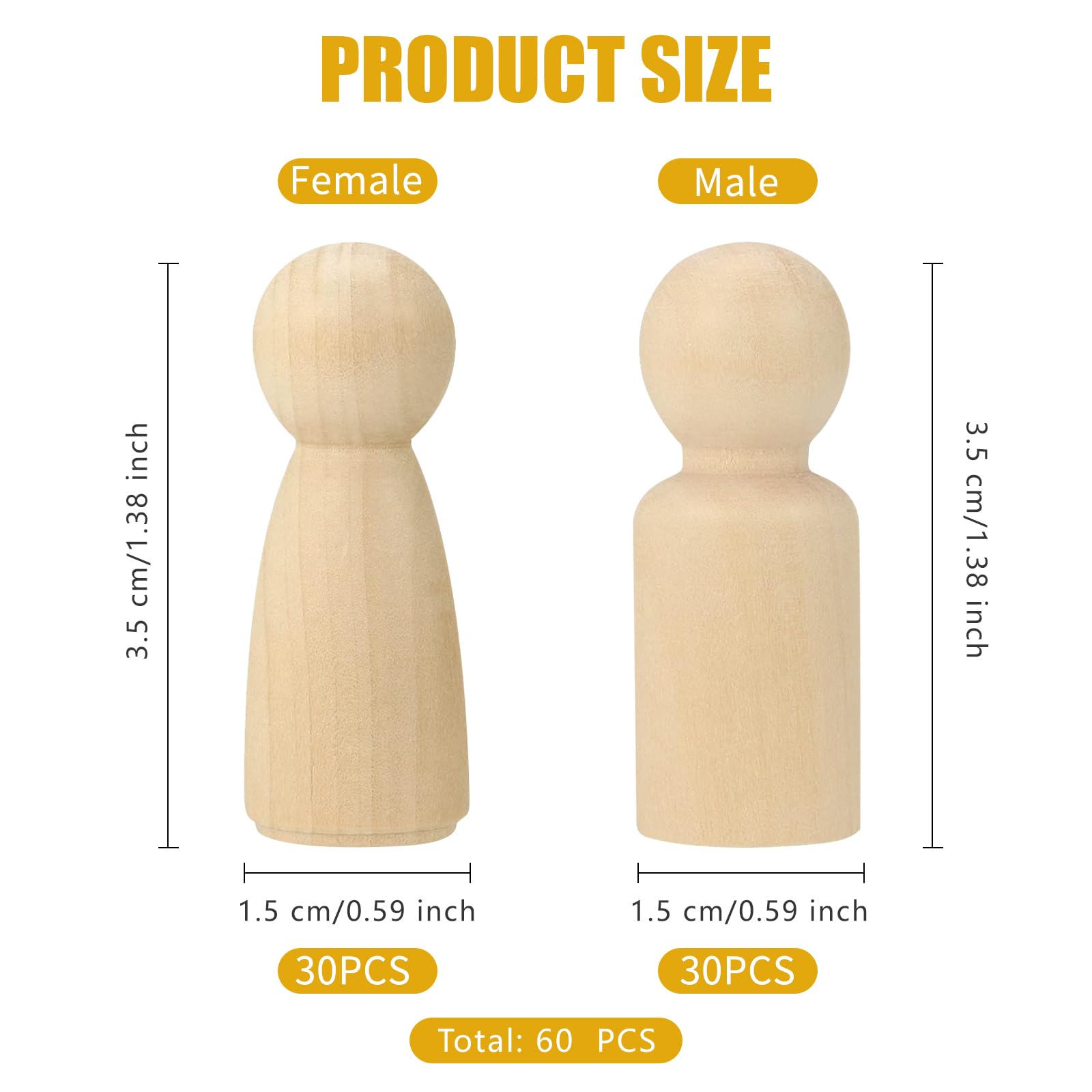 YFPOPONE 60Pcs Natural Wooden Peg People, Unfinished Painted Wooden Dolls for Kids DIY Painting Art Craft, and Unpainted Doll Bodies - Image 2