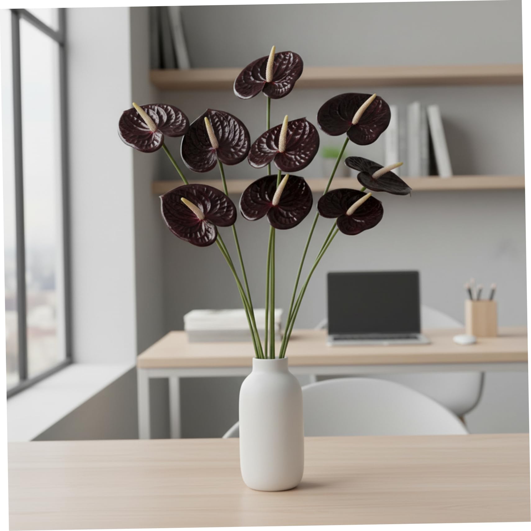 Comebachome 8pcs Anthurium Artificial Flowers, Lifelike Faux Anthurium with Bendable Stems for Home Table Wedding Christmas Decor (24.4 Inch), Uso al aire libre