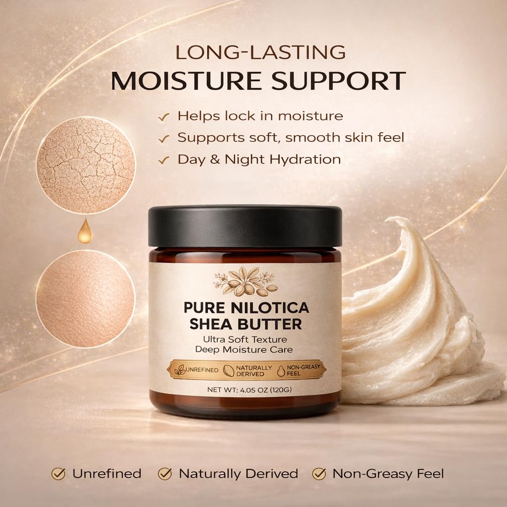 Pure Nilotica Shea Butter for Skin & Hair, East African Nilotica Shea Butter with Ultra Soft Texture, Deep Moisture Care for Dry Skin, Body & Hair, 4.05 oz