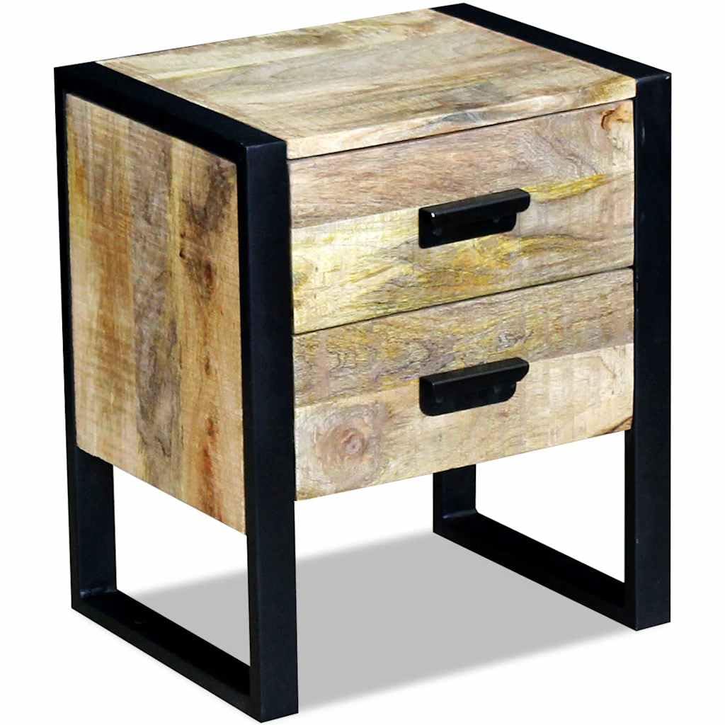 Meuble d'angle en bois de manguier massif et métal au fini artisanal