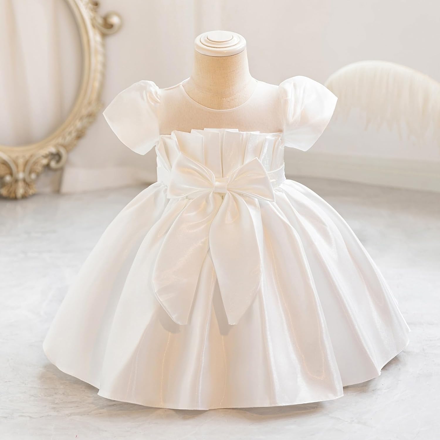 Toddler Girl Bowknot Bridesmaid Dress Summer Ruffle Sleeve Dress Wedding Birthday Party Pageant Baptism Dresses