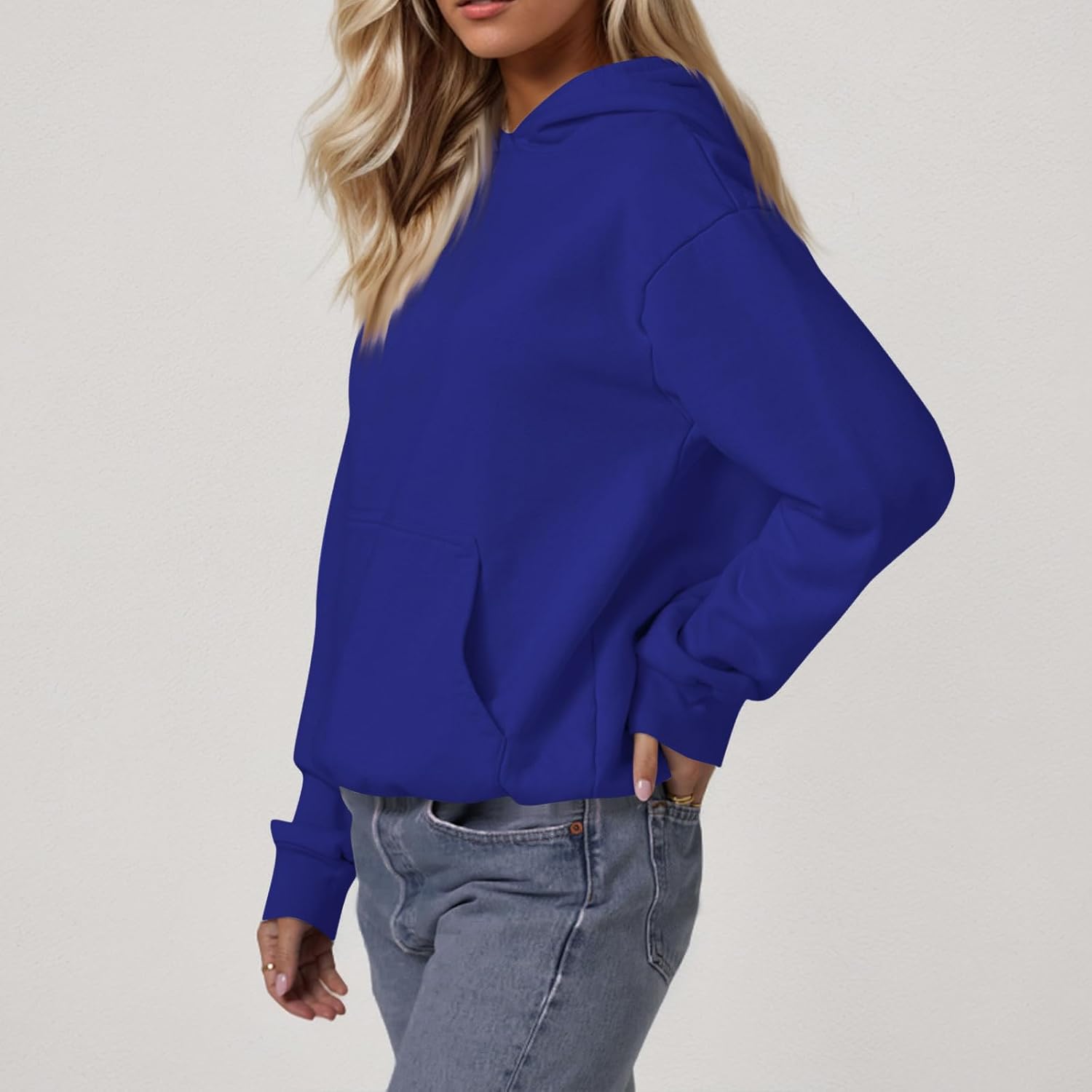 Women's Hoodies, Long Sleeve Hooded Sweatshirts Fall Solid Color Pullover with Pockets, S-3XL