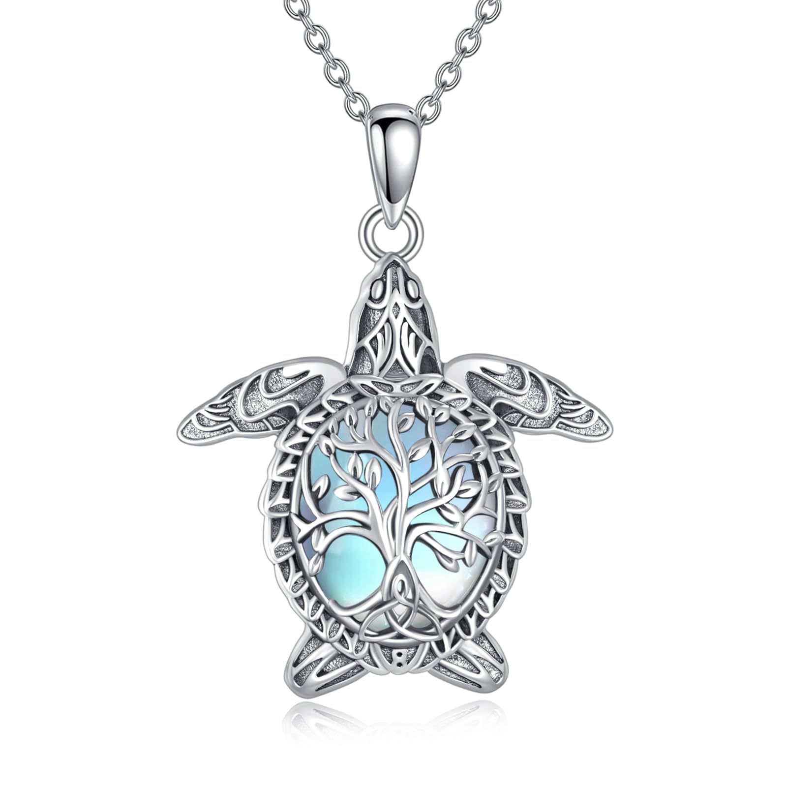 Meeresschildkröte/Eule Mondstein kette Halskette 925 Sterling Silber Lebensbaum Filigraner Anhänger Halskette Valentinstag Schmuck für Damen