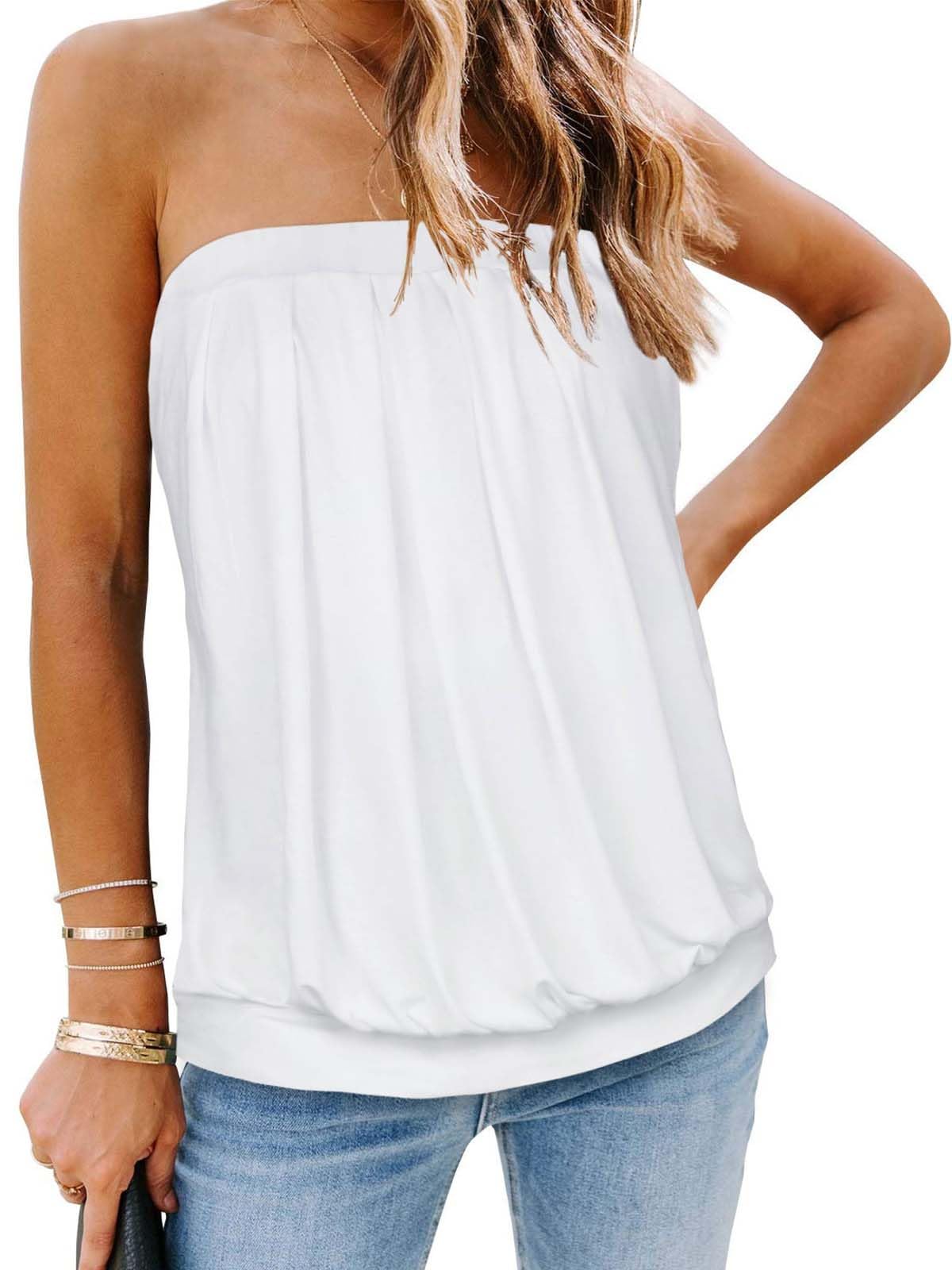 Women's Tube Tops Summer Casual Bandeau Tank Casual Strapless Blouse Off The Shoulder Tunic Shirts