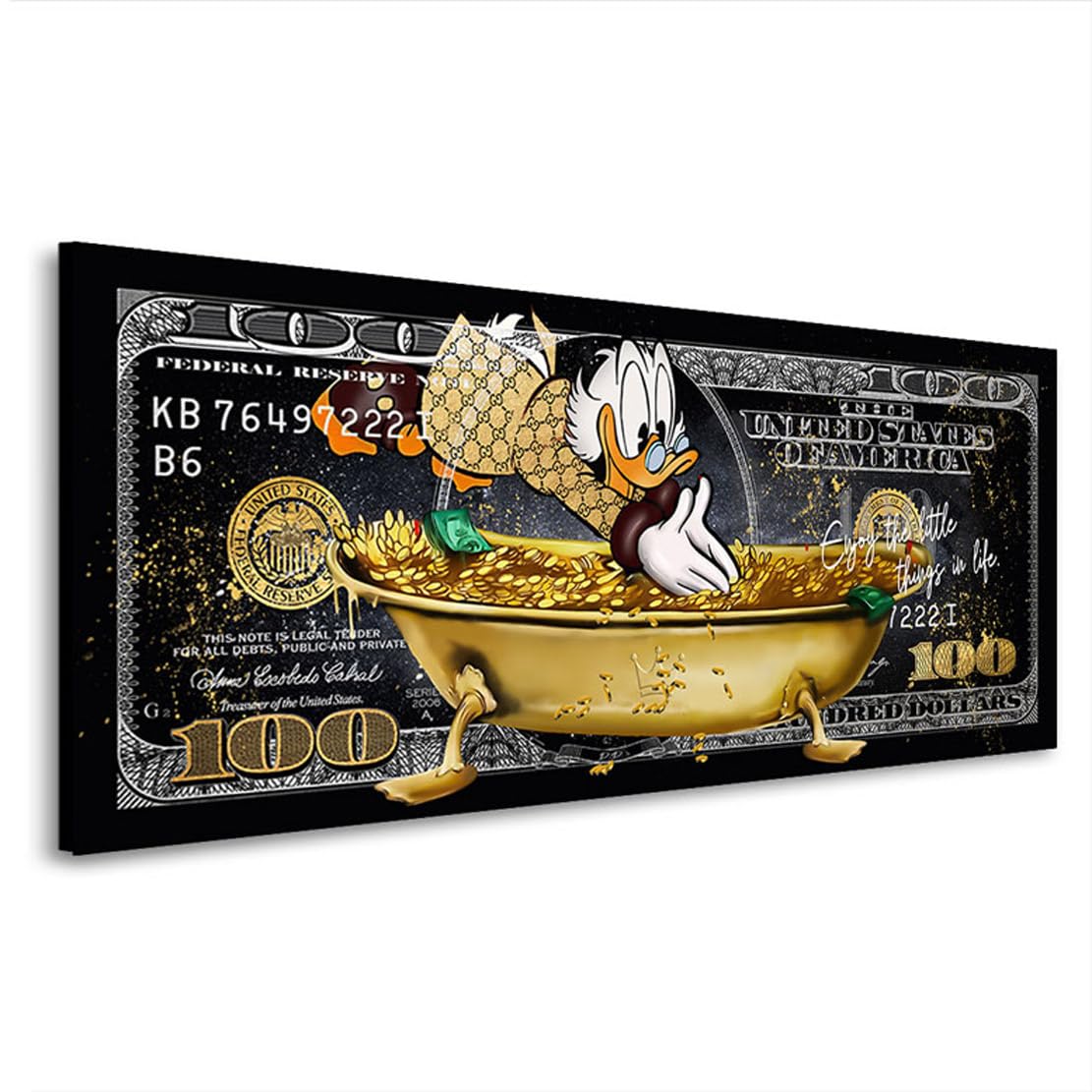 Kunstgestalten24 Dagobert Dollar Money Bild Pop Art Style Leinwandbild | Kunstdruck | Wanddeko | Street Art | Gemälde | Comic Bilder | Wandbild Leinwand Modern 150x60x4cm