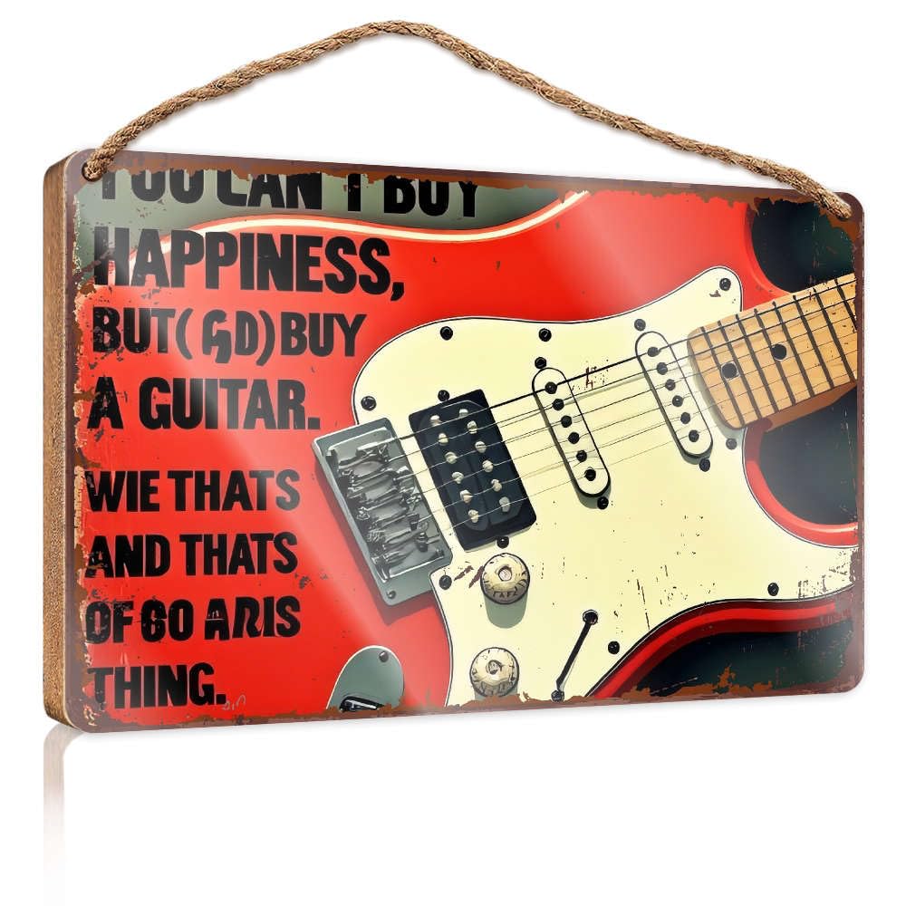 Wooden Decorative Plaque You Can't Buy Happiness, But (Gd) Buy A Guitar. Office Decor For Wall Funny Porch Decorations(15X28CM)