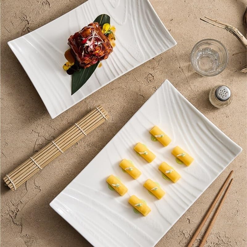 Platos Llanos Reutilizables Plato llano de cerámica rectangular, vajilla creativa, plato pescado, carne japonés(S)