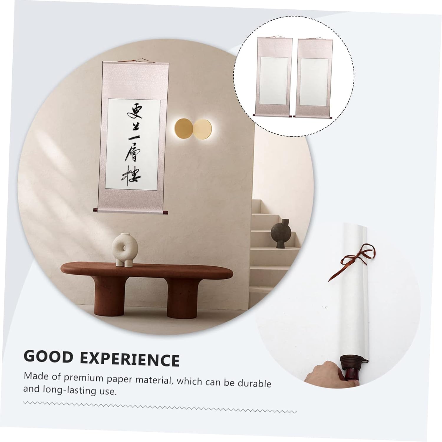 Lurrose 2pcs Blank Paper Scroll Wall Hanging Professional Writing Calligraphy Paper for Chinese Brush Painting Retro-Style Art Supply
