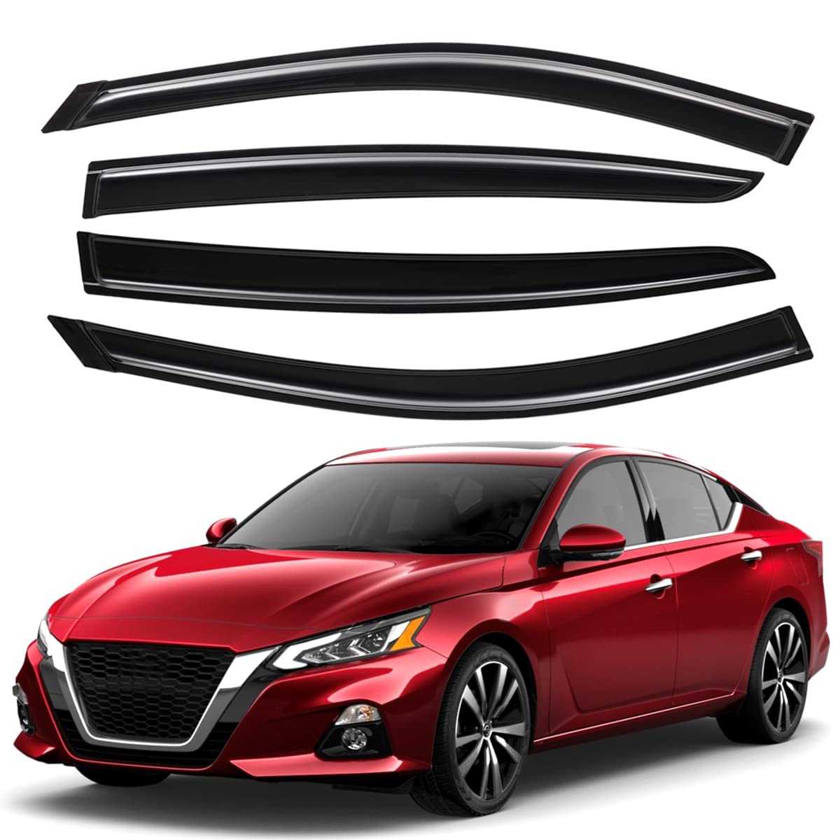 Lightronic WV94205 Outside-Mount Side Window Deflectors & Visors Vent Rain Guards, Dark Smoke, 4-Pieces Set, Fits 2019-2024 Nissan Altima