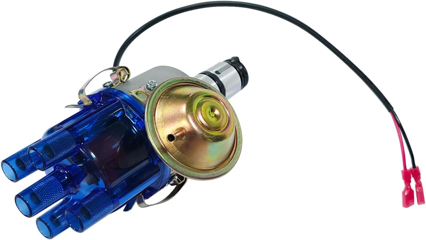 034 Vacuum Advance Electronic Distributor Fits for VW Bug Beetle Campmobile Fastback Karmann Ghia Squareback Transporter 1954-1979,Replace 0231170034 0231170034EL (Blue Plastic Cap)