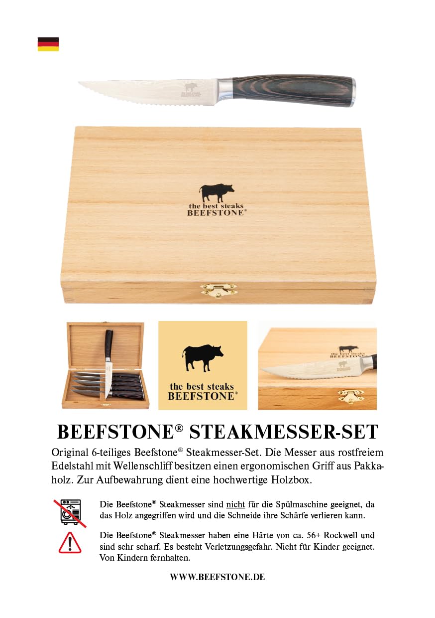 Set de 6 couteaux à steak, couteaux de chef professionnels, manche ergonomique en bois, lame dentelée, idée cadeau avec boîte en bois pour rangement
