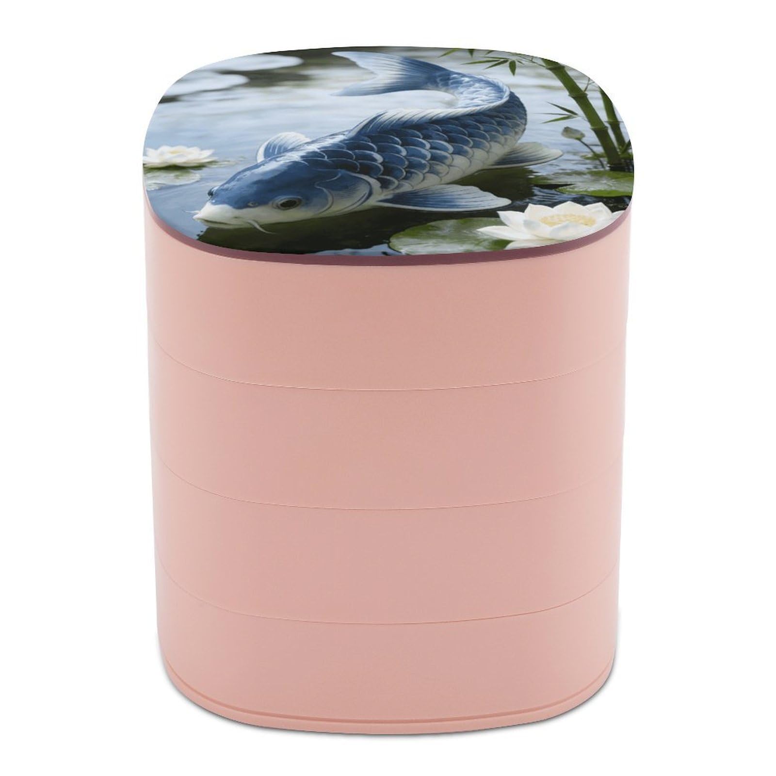 LZQPOEAS Koi Fish Japanese Tattoo Jewelry Box Women Jewelry Organizer Travel Jewelry Case Cute Necklace Ring Storage Organizer 4-Layer Rotating Jewelry Tray Case with Mirror for Bracelets