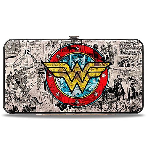 Buckle-Down womens Buckle-down Hinge - Wonder Woman Logo/Comic Scenes Grays/Blue/Red/Yellow Wallet, Multicolor, 7 x 4 US