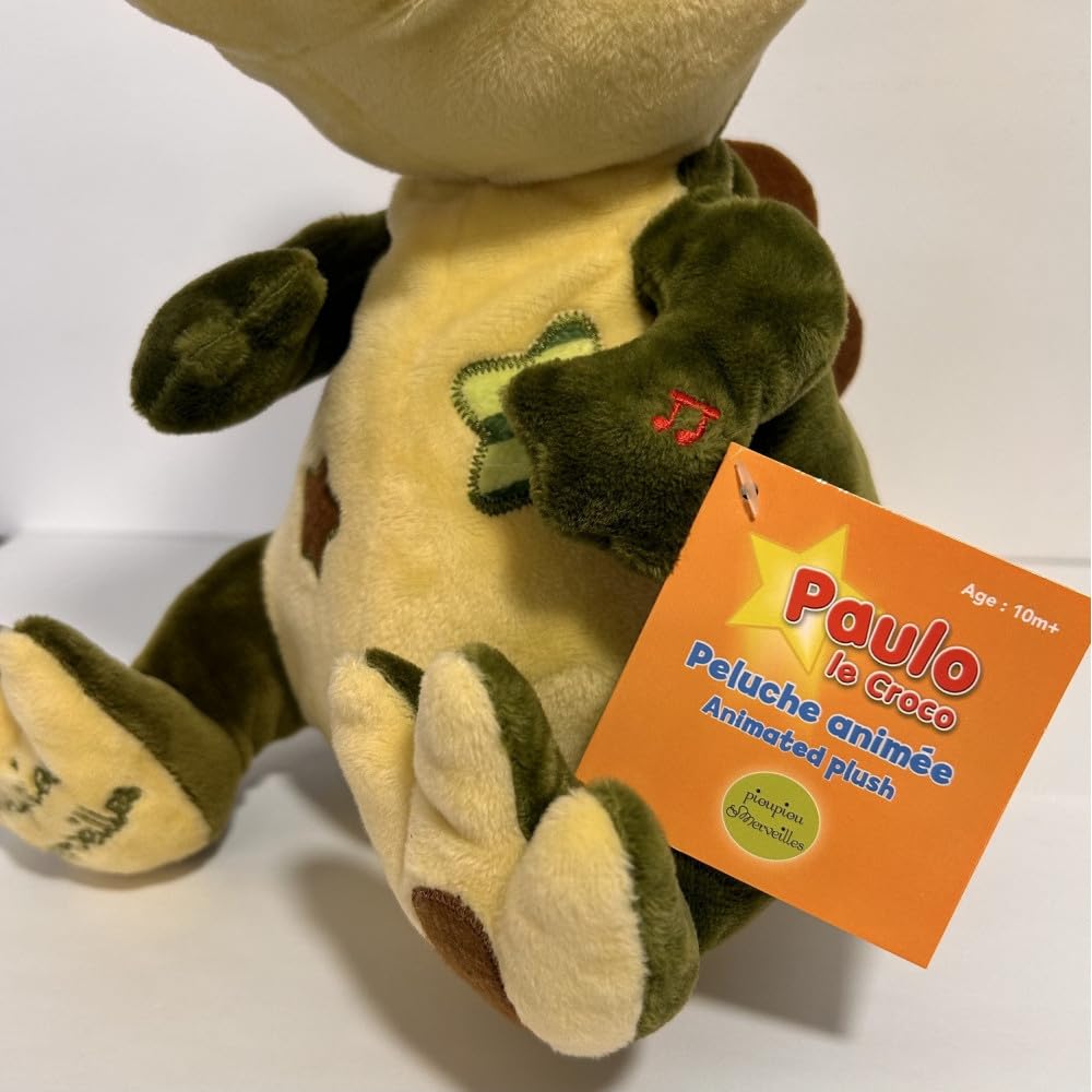 Pioupiou et Merveilles - Paulo Le Croco - Crocodile interractif Qui Chante et Danse - avec Une Pression sur la Pate il démarre à Chanter - Bouton on/Off - Peluche pour Enfant - 16155