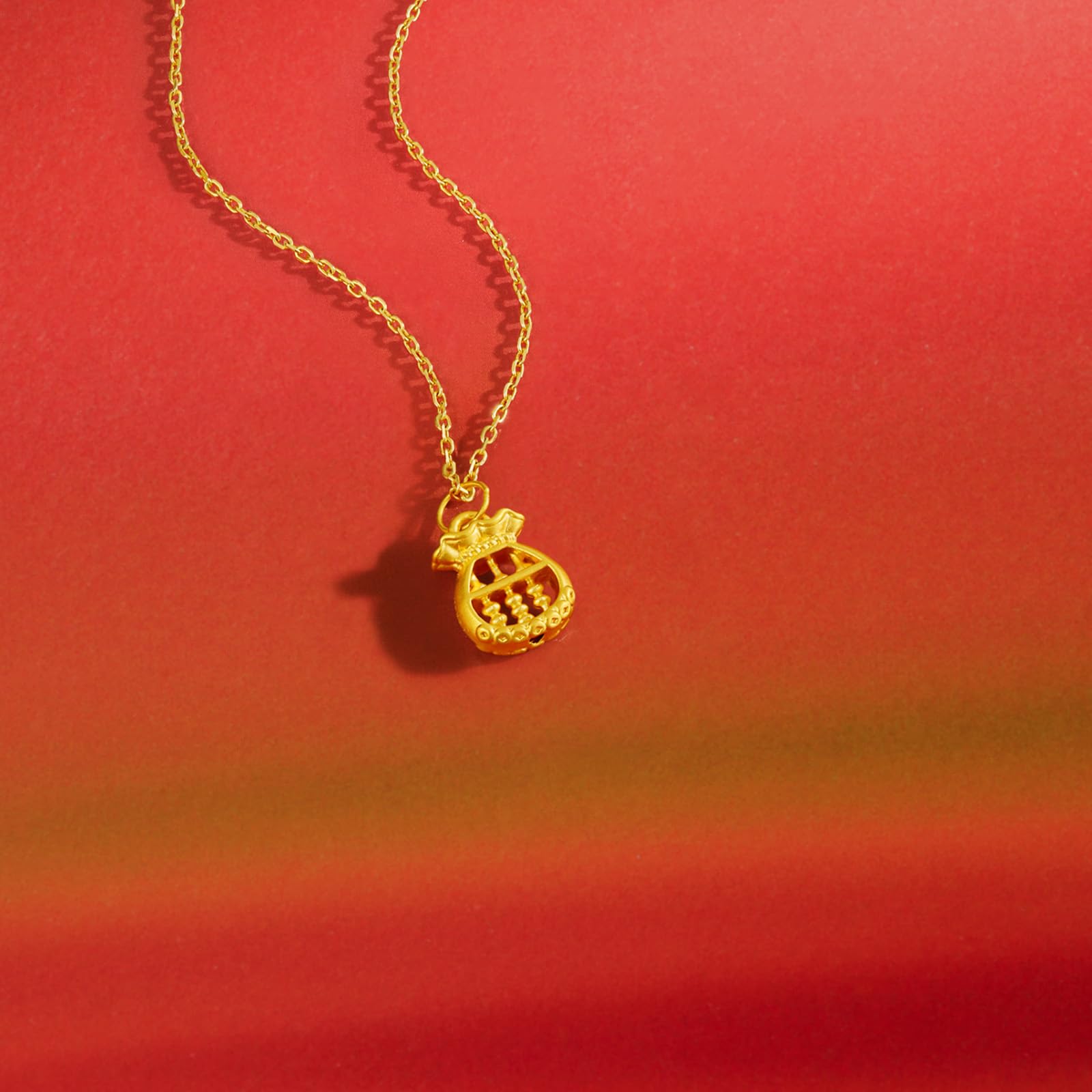 ZHOU LIU FU 24K Gold Anhänger Gelbgold Lucky Bag Charm Schmuck für Damen Ehefrau Mutter Liebhaber Geschenk Valentinstag Geburtstag Jahrestag (Ohne Halskette)