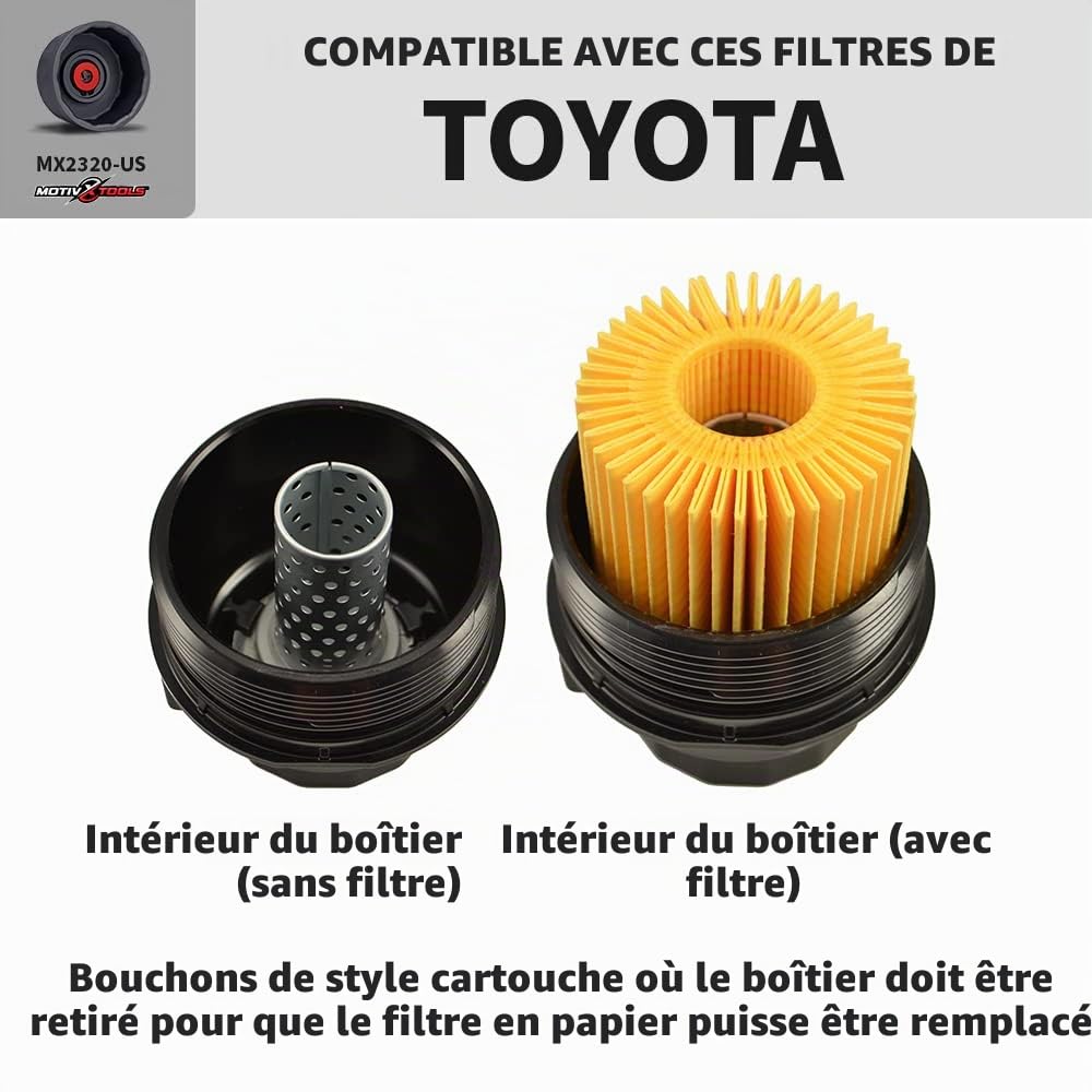 Motivx Tools Clé à filtre à huile pour Toyota Camry, Tundra, Tacoma, 4Runner, RAV4 et plus – Outil de retrait de filtre à huile en aluminium usiné CNC 64 mm 14 cannelures de précision