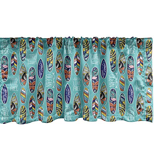 Ambesonne Surfboard Window Valance, Aloha Hawaii Live Free Ocean Water Sports Inspired Pattern Coastal Inspirations, Curtain Valance For Kitchen Bedroom Decor With Rod Pocket, 54" X 12", Seafoam #TOP9