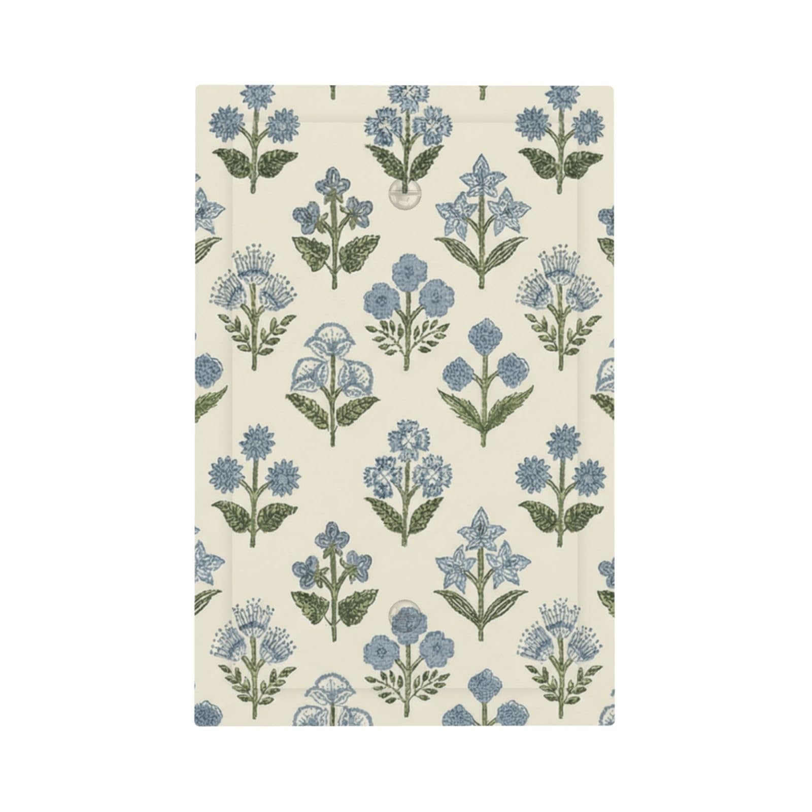 Beige Vintage Blue Floral Boho Flower Decorative 1-Gang No Device Wall Plate Blank Outlet Covers Light Switch Cover Switchplate Electrical Faceplate Bedroom Decorate