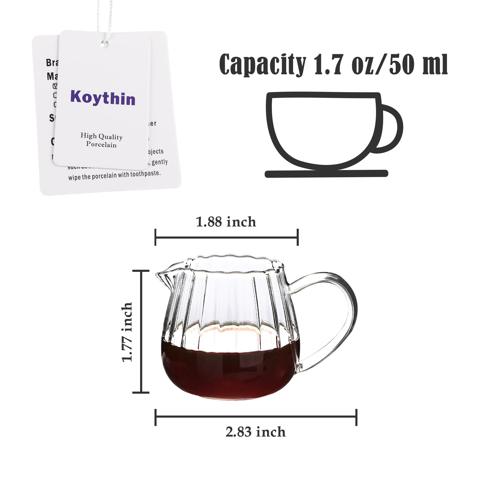 Koythin 2-Piece Glass Creamer Pitcher, Mini Creamer Container for Coffee Milk Juice Sauce Jam, Minimalism Tiny Milk Frothing Pitcher for Afternoon Tea (1.7 oz/50 ml)