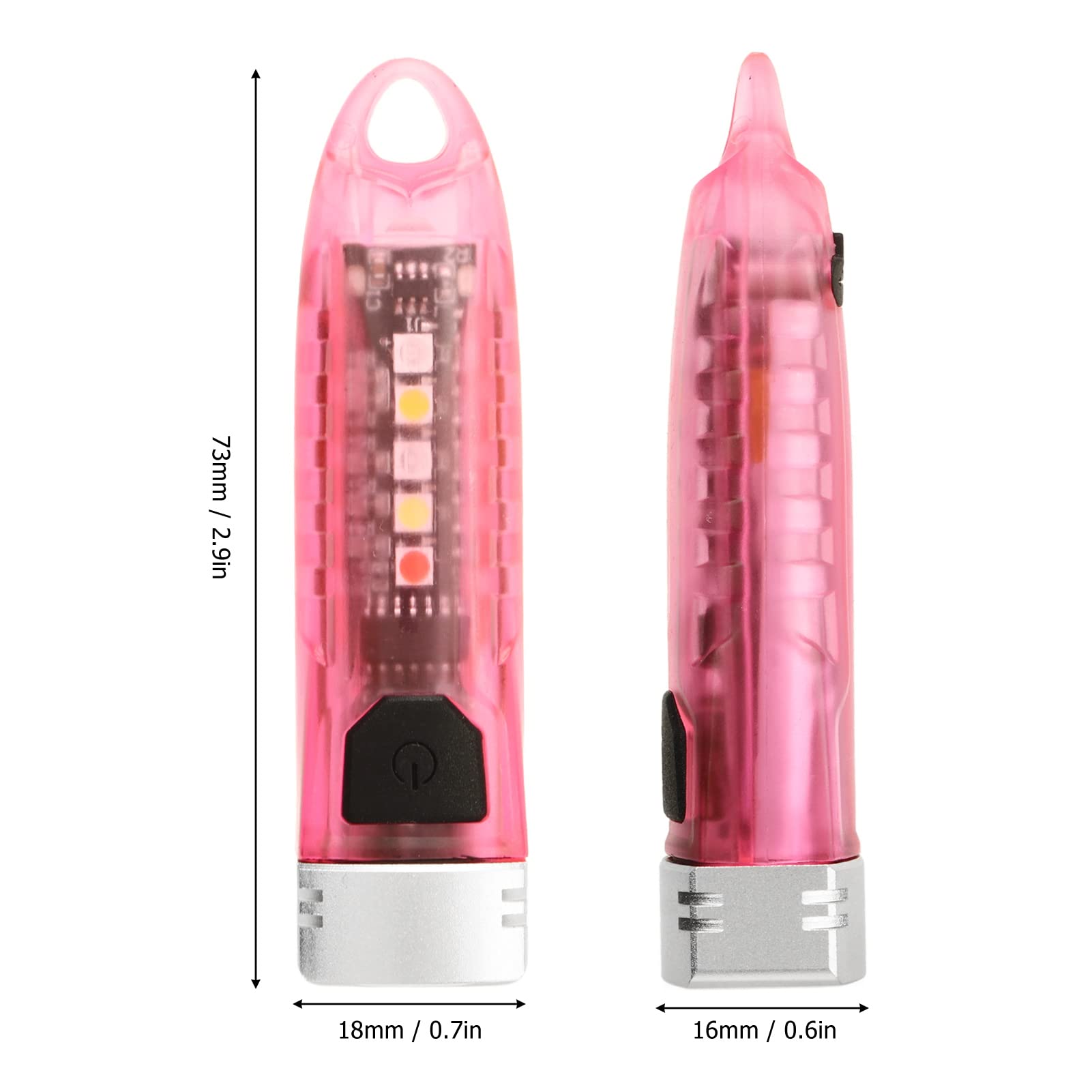 equlup Keyring Flashlight, 400LM Portable Mini Keychain LED Light Torch Rechargeable IPX6 Type C Outdoor Flashlight for Outdoor Camping Running (Transparent Pink)