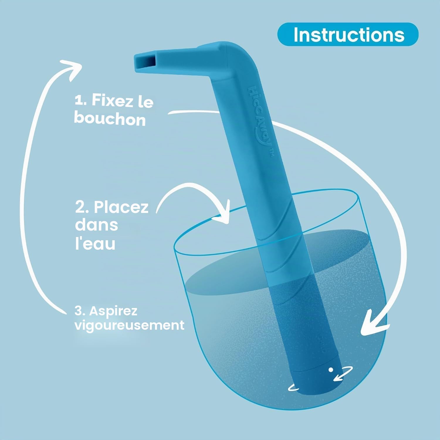 HiccAway Paille à hoquet – Arrête le hoquet naturellement et rapidement – ​​Soulagement cliniquement prouvé pour tous les âges, enfants et adultes – Sûr, léger et réutilisable (Malibu Bleu) 1 paquet