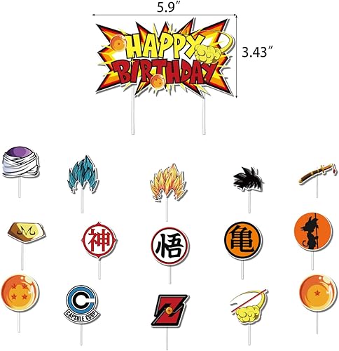 Miniatura 5 de Decoraciones de fiesta de cumpleaños de dragón, suministros de fiesta de cumpleaños para Dragon Ball, incluye pancarta de feliz cumpleaños,