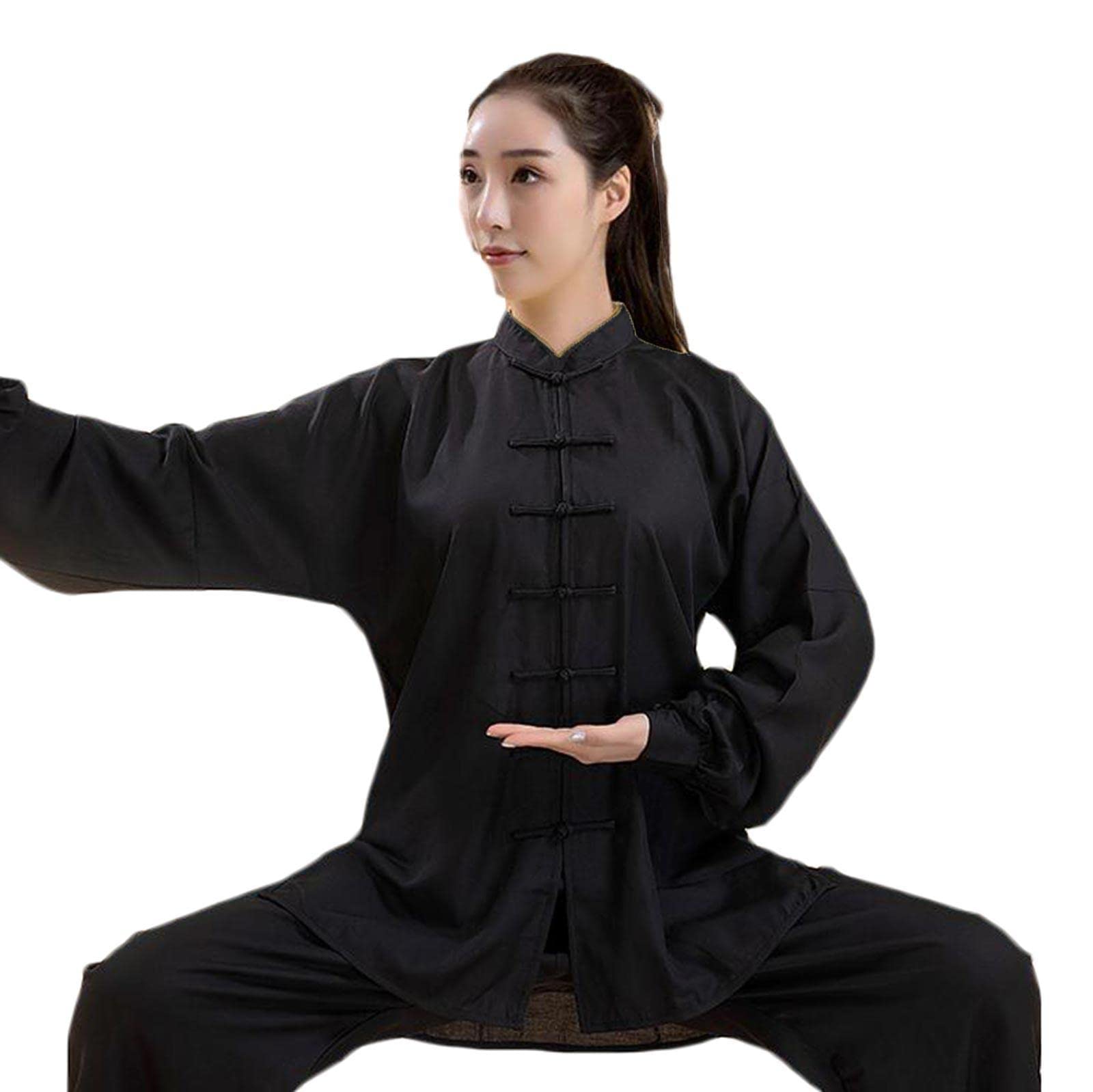 Tai Chi mundur mężczyźni kobiety sztuki walki ubrania treningowe kung fu zestawy strojów tradycyjne skrzydło chun mundur topy dole, czarny, XXL