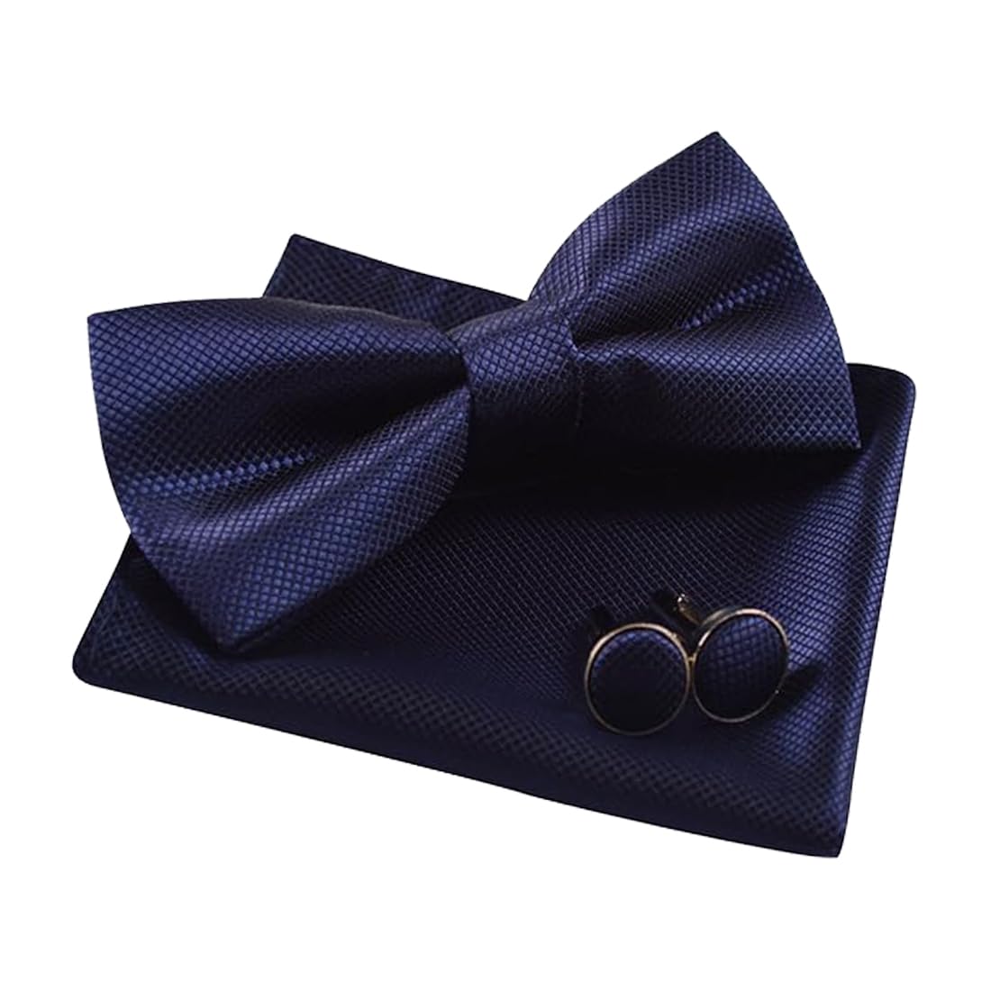 sorellaz Sorella'z Men's Crochet Bowtie Cufflinks & Pocket Square Set: Pack of 3 (Navy Blue)-picture-26