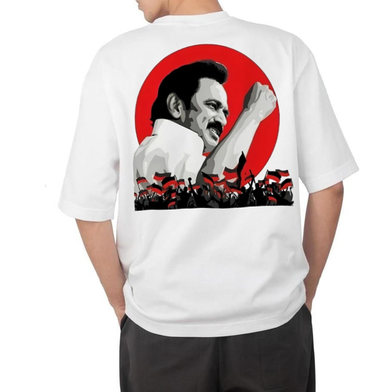 aroa Tshirt DMK MK Stalin Legacy Model : 089 Men Cotton Printed Oversized/dropshoulder/Round Neck White Tshirt for Men Women Unisex-picture-32