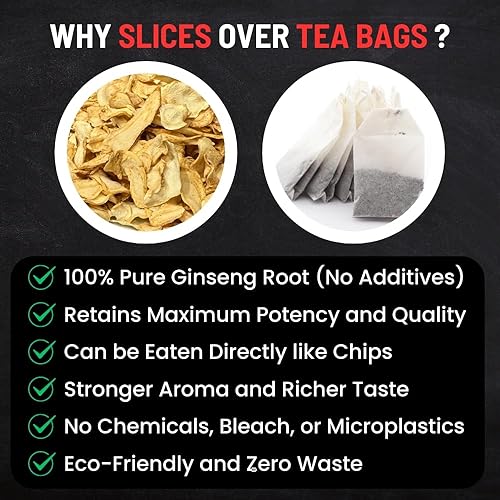 Miniatura 4 de Rodajas de raíz de ginseng  Ginseng canadiense premium para té o masticar  Suplemento de energía herbaria y enfoque  Auténtica raíz de ginseng seca