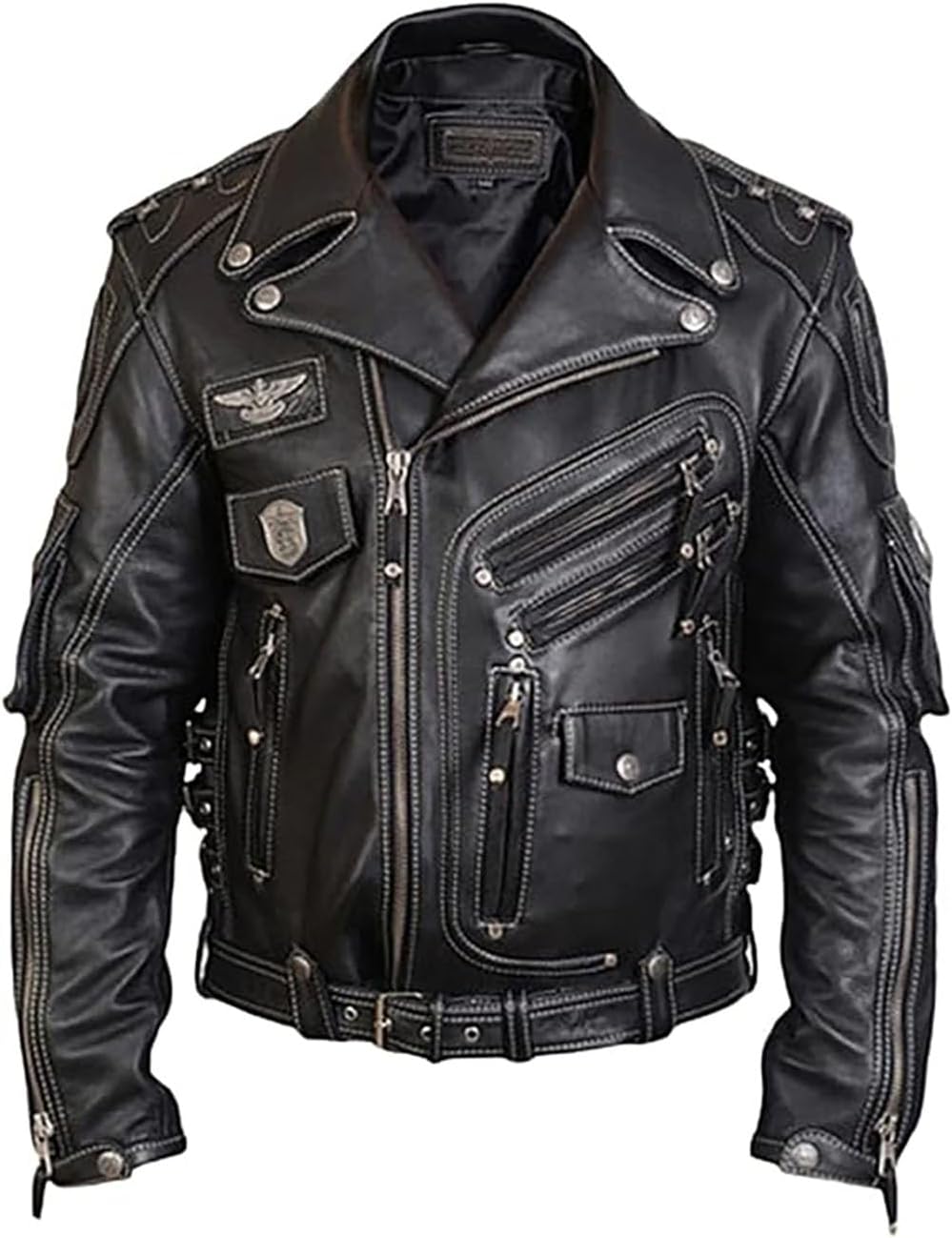 Men's Genuine Cowhide Top Grain Premium Heavyweight Biker Leather Jacket | HD Motorcycle Black Leather Jacket | Size Xs - 4xL
